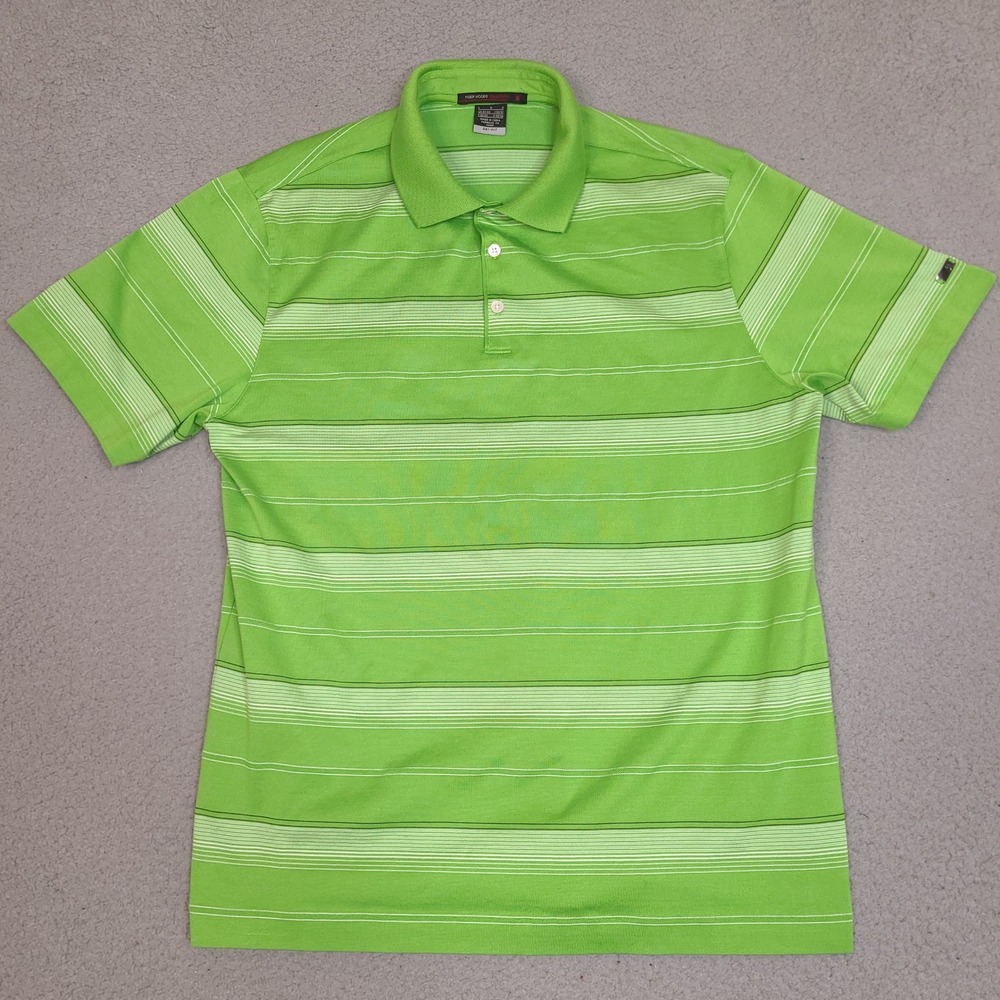 Tiger Woods Collection Polo Shirt Mens Large Green Striped Golf Nike Dri-FIT